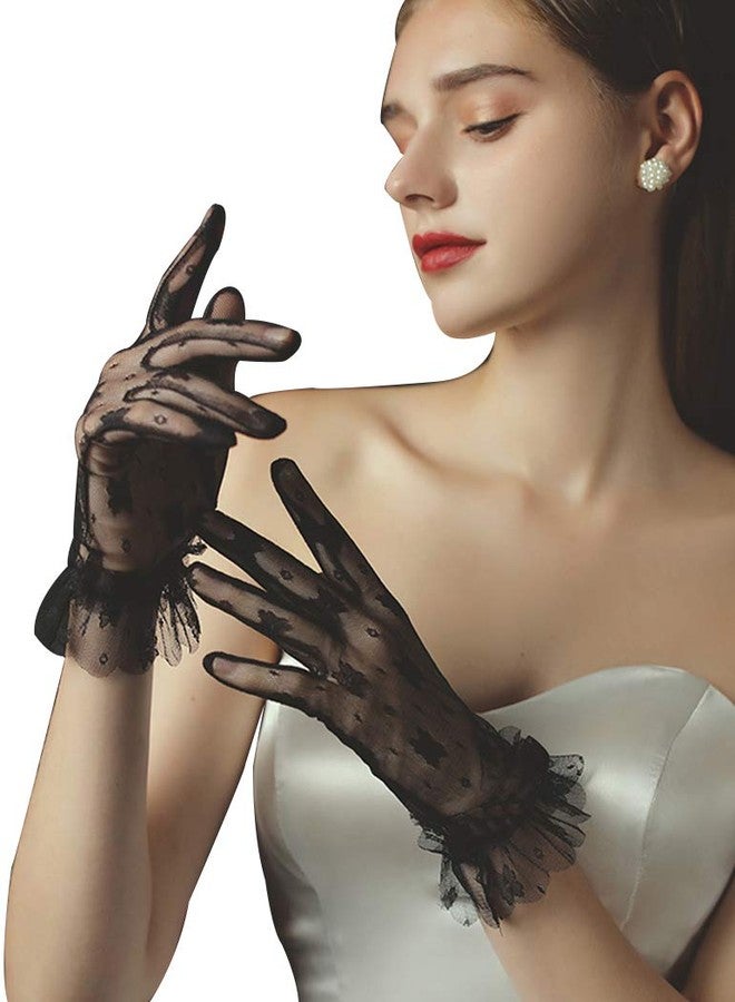 QRBTSCL YCShun Women's Short Lace Bridal Wedding Party Gloves Vintage Lace 2021 Tea party Prom Evening Gloves Black - Image 1